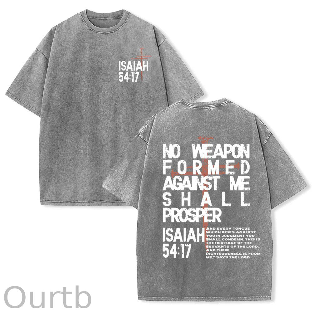 No Weapon Formed Against Me Christian Washed Cotton T-Shirt