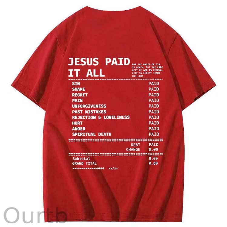 Jesus Paid It All Pattern Print Crew Neck T-Shirt