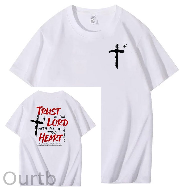 Trust In The  Lord Pattern Print Crew Neck T-Shirt