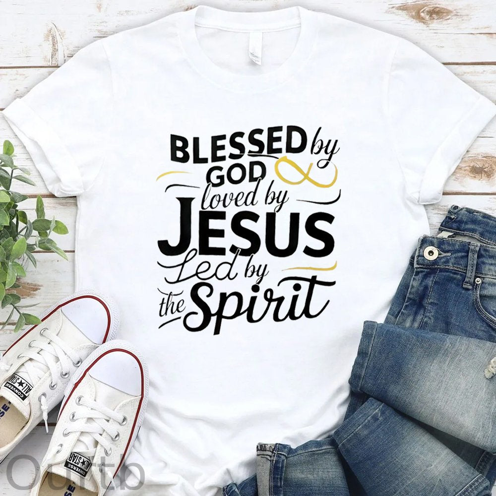 Blessed God Love By Jesus Led By The Spirit  Pattern Round-Neck T-Shirt