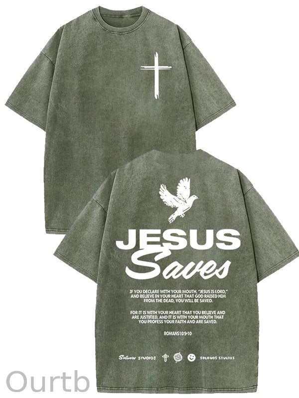 Jesus Saves Washed Cotton T-Shirt