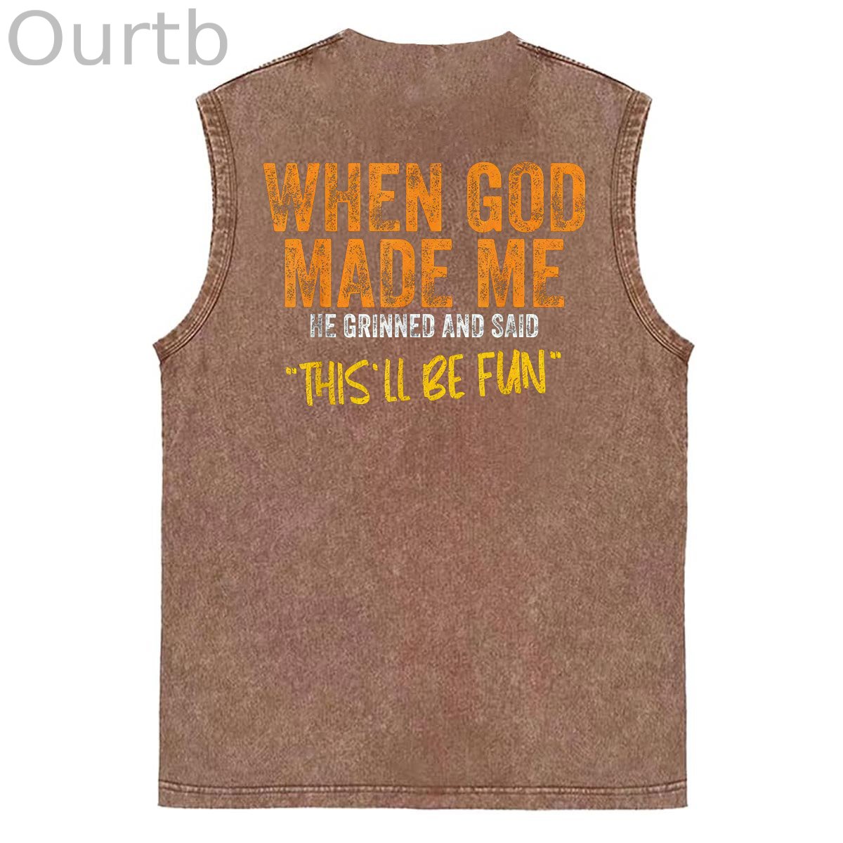 When God Made Me He Grinned And Said This'll Be Fun Pattern Sleeveless Cotton Washed Printed Loose Vest