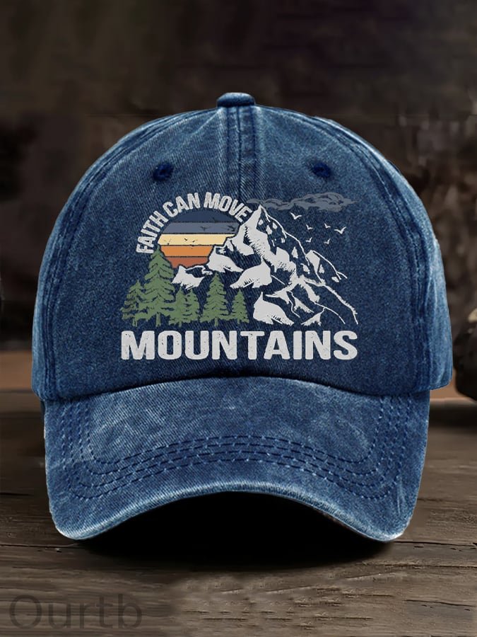 Retro Faith Can Move Mountains Outdoor Hiking Printed Baseball Cap