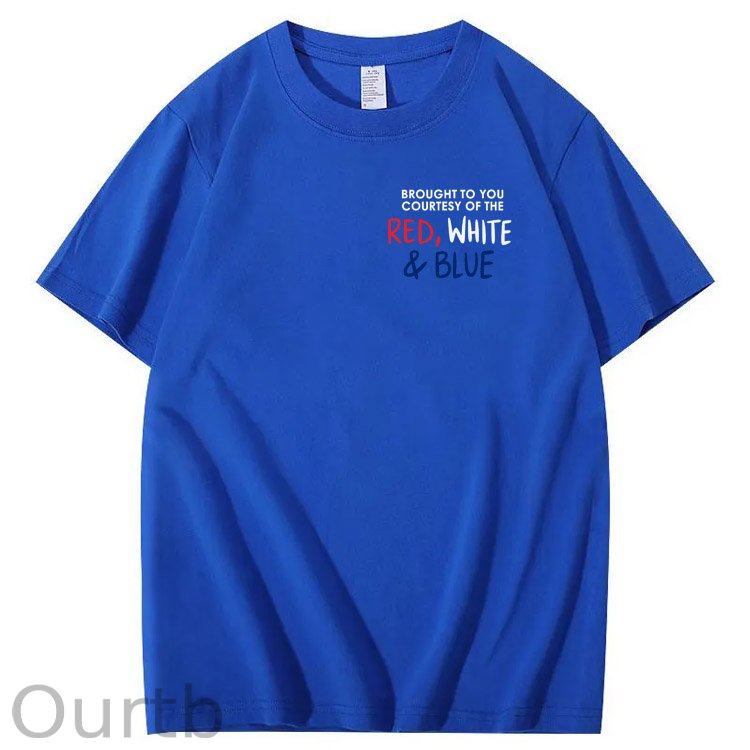 Red White And Blue  Pattern Print 100%Cotton T-Shirt