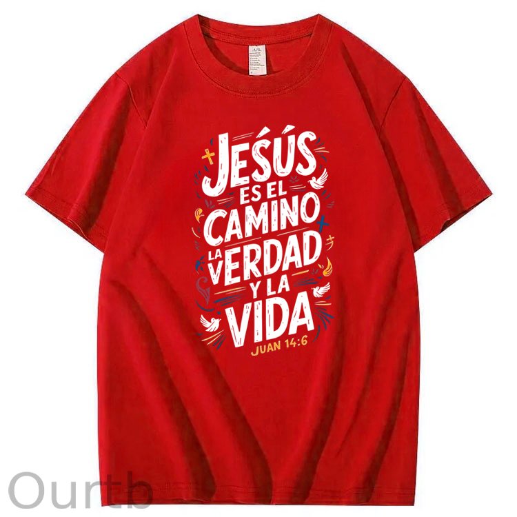 Men'S Casual Summer T-Shirt - Trendy Graphic Print, Round Neck, Machine Washable - White with Inspirational Spanish Quote "JESUS CAMINO Y VIDA", Every funny tshirt short sleeve shirt oversized tshirt