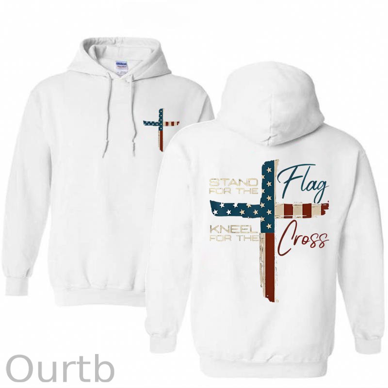 Stand For The Flag Kneel For The Cross 4th Of July Print Hoodie
