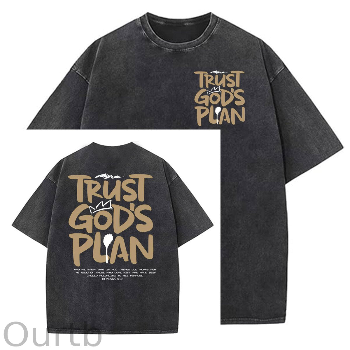 Trust God's Plan Pattern Washing And Aging Process Crew Neck T-Shirt