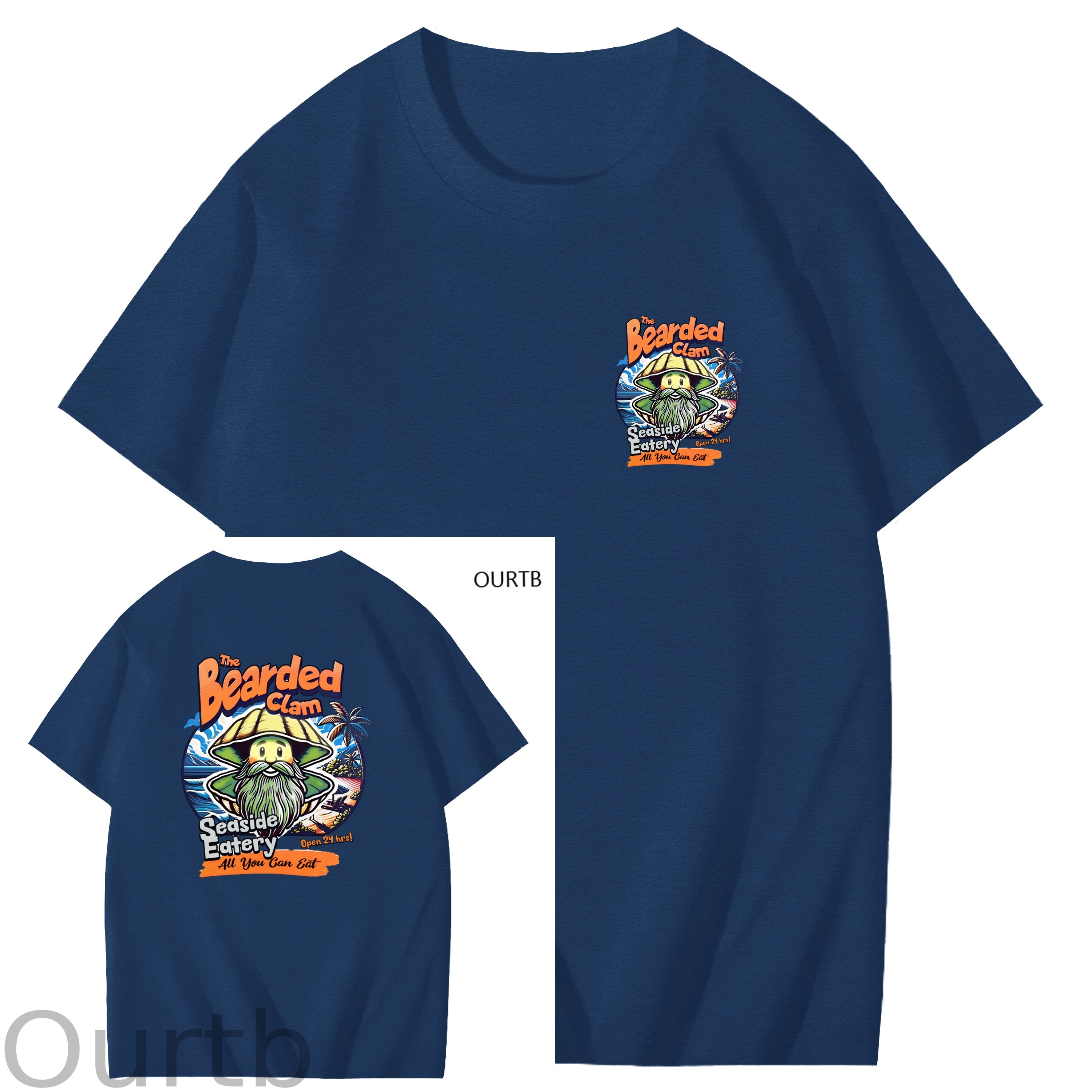 Bearded Calm Seaside Eatery Art Pattern Print T-Shirt