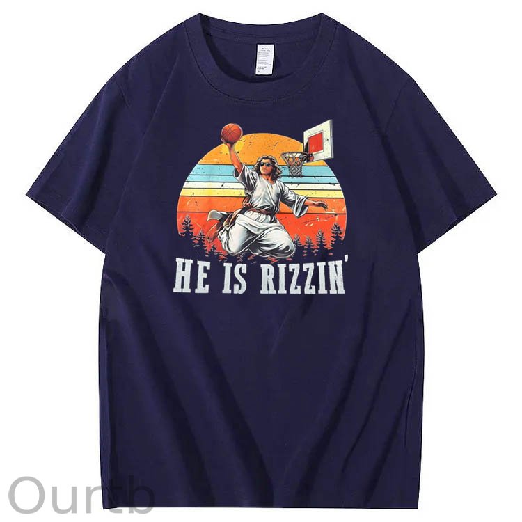 He is Rizzin' Pattern Print Crew Neck T-Shirt