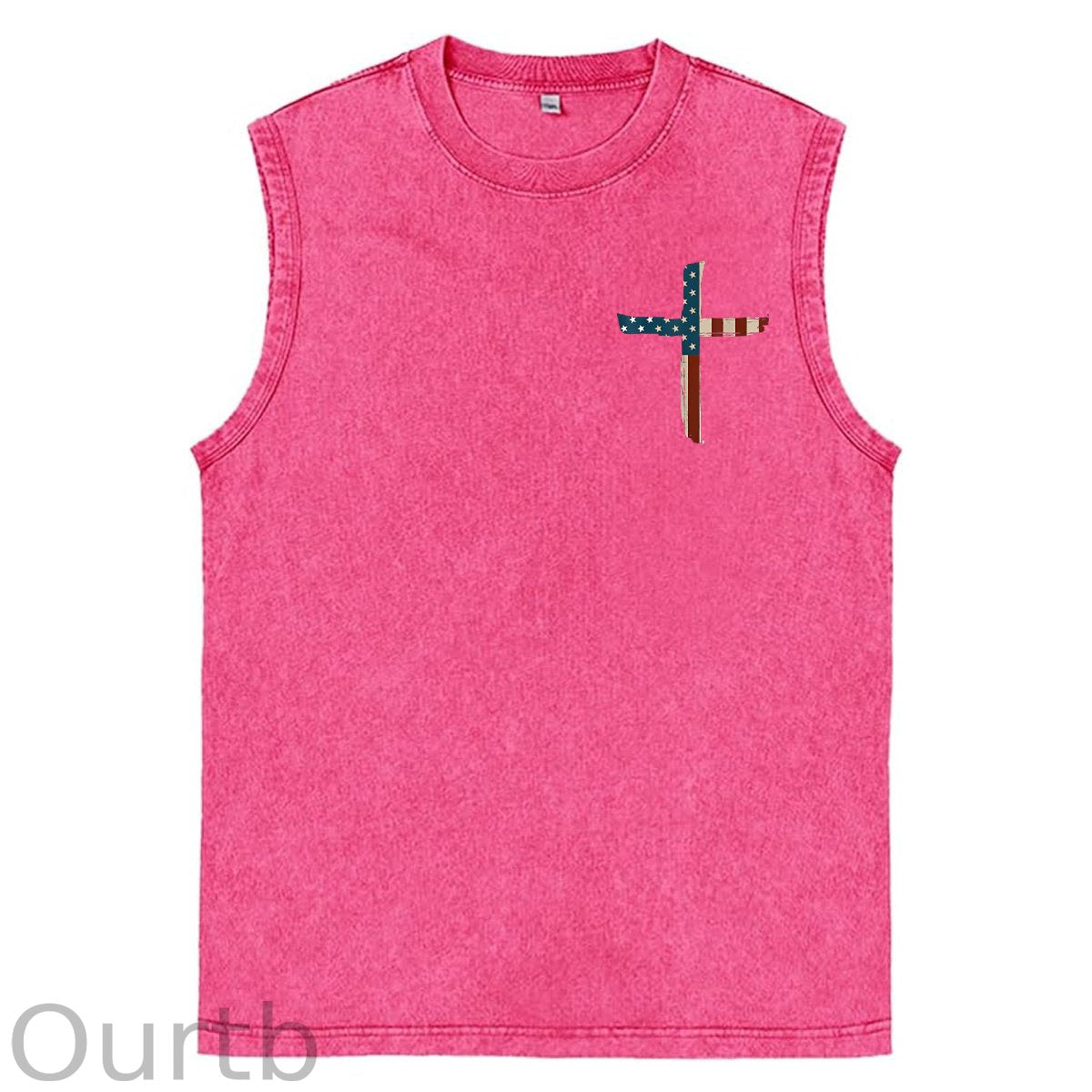 Stand For The Flag Kneel For The Cross 4th Of July Print Washed Cotton Sleeveless Tank Tops