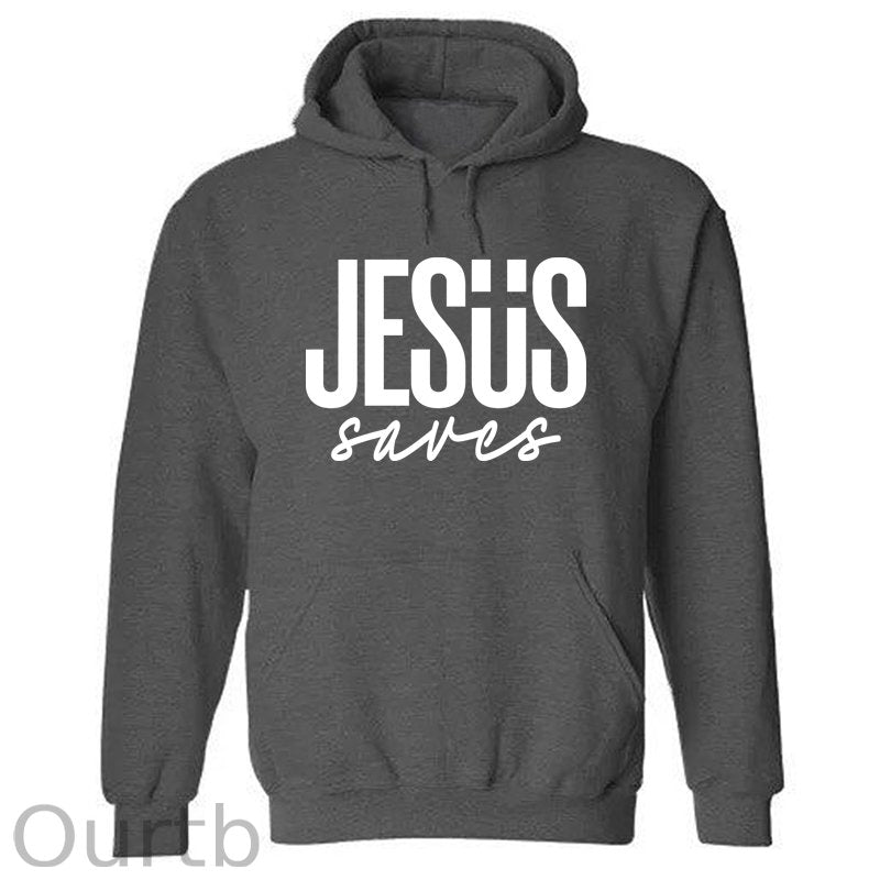 JESUS saves Cotton Hooded Sweatshirt