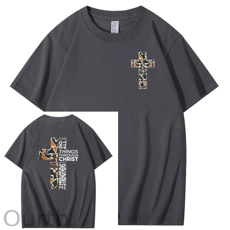 Can Do All Things Through Christ Cool Pattern Printing Print Crew Neck T-Shirt