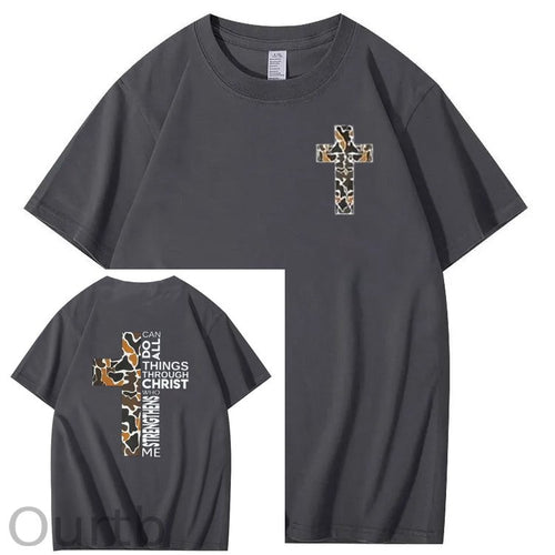 Can Do All Things Through Christ Cool Pattern Printing Print Crew Neck T-Shirt