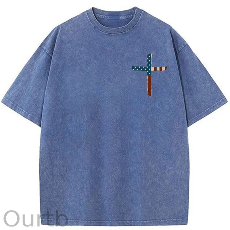 Stand For The Flag Kneel For The Cross 4th Of July Washed T-Shirt