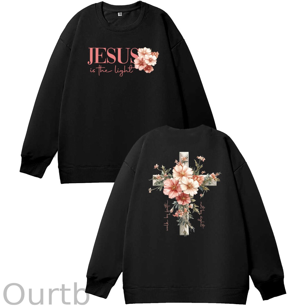 Jesus is The Light  Pattern 100% 300g CottonCrew Neck Sweatshirt