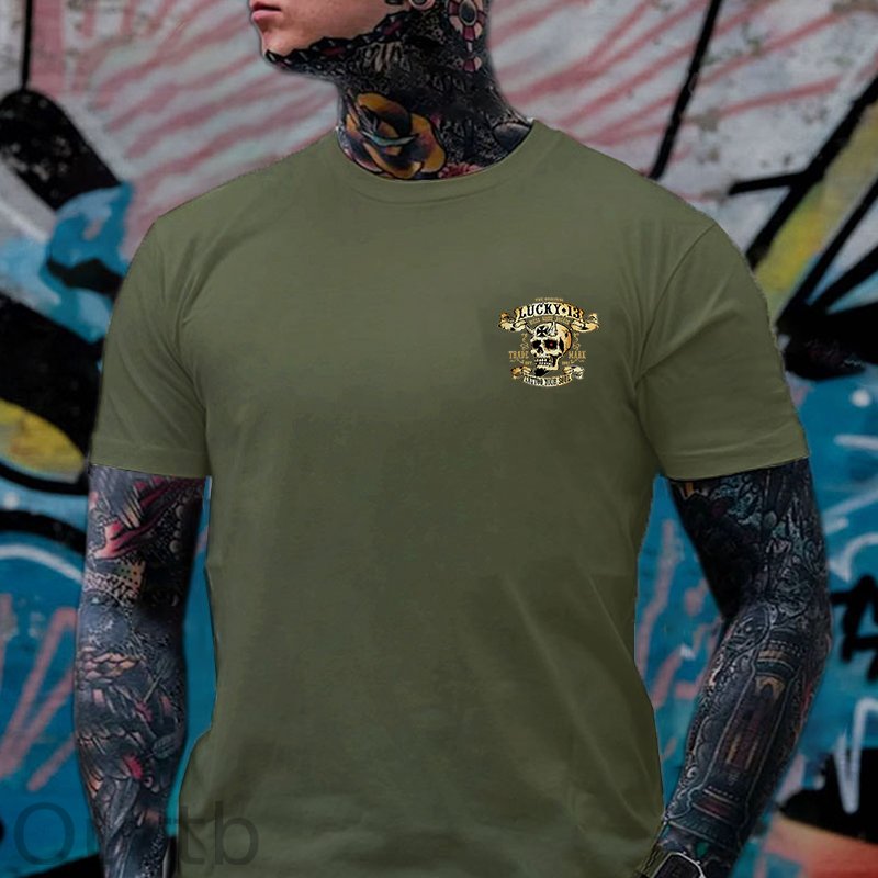 LUCKY THIRTEEN Skull Black Print T-shirt